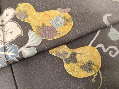 平和屋着物●訪問着　駒刺繍　黄金繭　瓢箪葡萄蔦の葉文　暈し染め　金彩　正絹　逸品　未使用　AABK4635cs