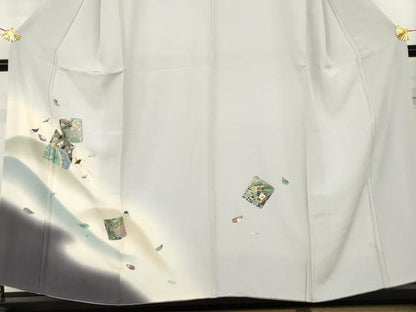 平和屋着物●訪問着　螺鈿　重ね山飛鶴花文　暈し染め　金銀彩　正絹　逸品　AABK4637cs