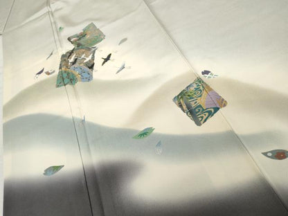 平和屋着物●訪問着　螺鈿　重ね山飛鶴花文　暈し染め　金銀彩　正絹　逸品　AABK4637cs