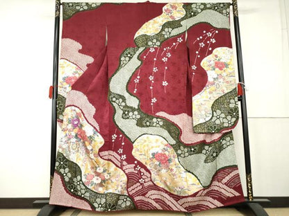 平和屋着物●豪華振袖　絞り　駒刺繍　花車文　金銀彩　正絹　逸品　AABK4639cs