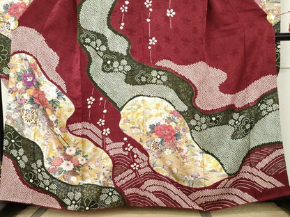 平和屋着物●豪華振袖　絞り　駒刺繍　花車文　金銀彩　正絹　逸品　AABK4639cs