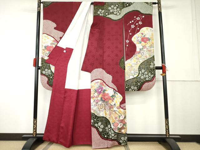 平和屋着物●豪華振袖　絞り　駒刺繍　花車文　金銀彩　正絹　逸品　AABK4639cs
