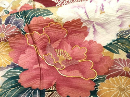 平和屋着物●豪華振袖　絞り　駒刺繍　花車文　金銀彩　正絹　逸品　AABK4639cs