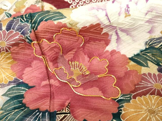 平和屋着物●豪華振袖　絞り　駒刺繍　花車文　金銀彩　正絹　逸品　AABK4639cs