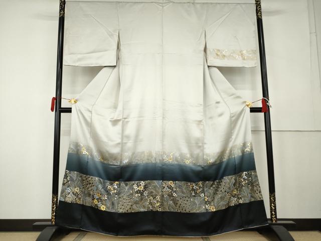 平和屋着物●訪問着　草花文　金銀彩　正絹　逸品　AABK4640cs