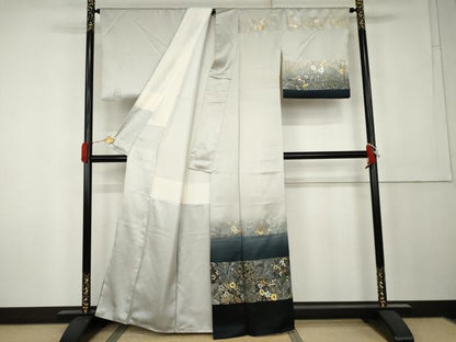 平和屋着物●訪問着　草花文　金銀彩　正絹　逸品　AABK4640cs