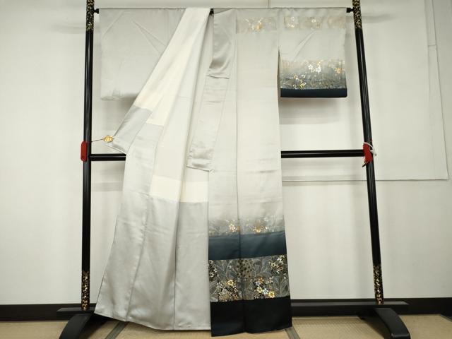 平和屋着物●訪問着　草花文　金銀彩　正絹　逸品　AABK4640cs