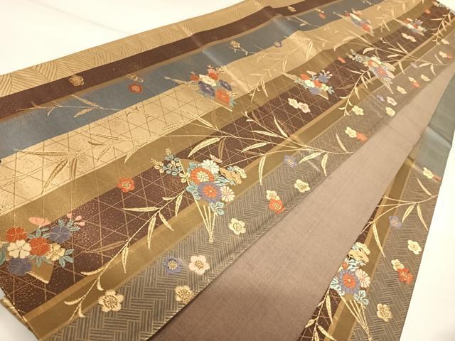 平和屋着物◎六通柄袋帯　唐織　扇面花文　金糸　正絹　逸品　AABK4648yx