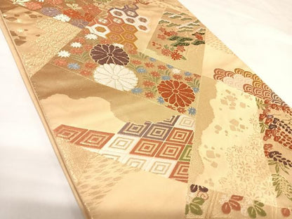 平和屋着物◎六通柄袋帯　唐織　吉祥花文　金糸　正絹　逸品　AABK4649yx