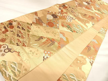 平和屋着物◎六通柄袋帯　唐織　吉祥花文　金糸　正絹　逸品　AABK4649yx