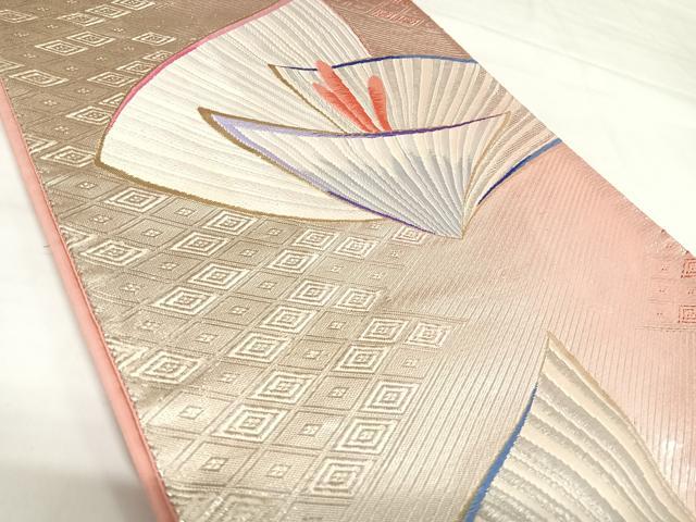 平和屋着物◎六通柄袋帯　唐織　幾何学文様　金銀糸　正絹　逸品　AABK4651yx