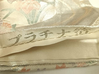 平和屋着物◎六通柄袋帯　流水鴛鴦花文　プラチナ箔　正絹　逸品　AABK4654yx