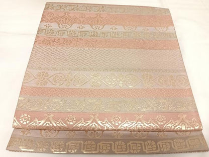 平和屋着物◎六通柄袋帯　横段花文　金糸　正絹　逸品　AABK4655yx