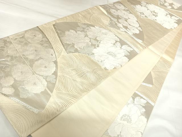 平和屋着物◎六通柄袋帯　唐織　地紙花文　銀糸　正絹　逸品　AABK4659yx