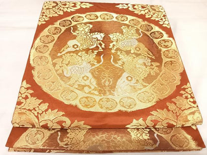 平和屋着物◎六通柄袋帯　狩猟丸文　金銀糸　正絹　逸品　AABK4661yx