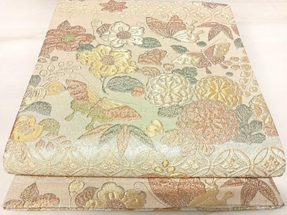 平和屋着物◎六通柄袋帯　辻が花　吉祥花文　ふくれ織　金銀糸　正絹　逸品　AABK4662yx