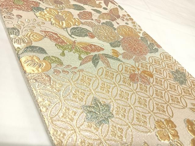 平和屋着物◎六通柄袋帯　辻が花　吉祥花文　ふくれ織　金銀糸　正絹　逸品　AABK4662yx
