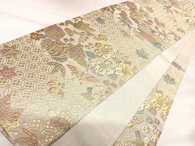 平和屋着物◎六通柄袋帯　辻が花　吉祥花文　ふくれ織　金銀糸　正絹　逸品　AABK4662yx