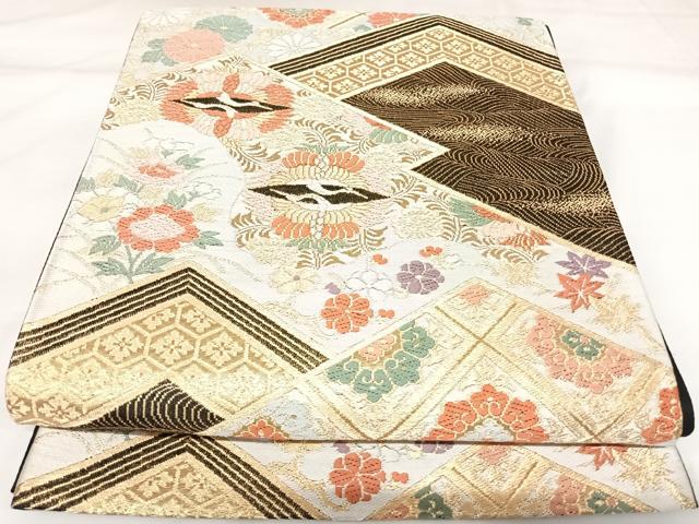 平和屋着物◎六通柄袋帯　唐織　吉祥向かい鳥花文　金糸　正絹　逸品　AABK4667yx