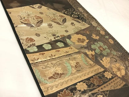 平和屋着物◎六通柄袋帯　切り嵌め花唐草文　金糸　正絹　逸品　AABK4671yx