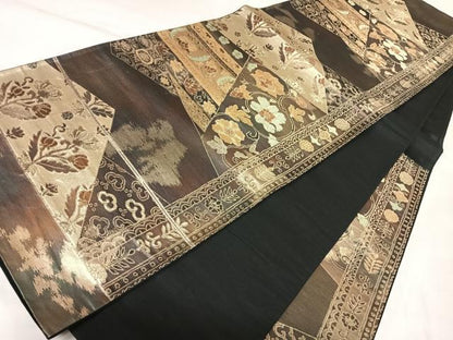 平和屋着物◎六通柄袋帯　切り嵌め花唐草文　金糸　正絹　逸品　AABK4671yx