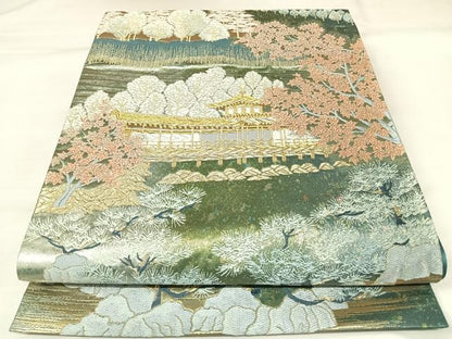 平和屋着物◎太鼓柄袋帯　唐織　京洛図　平安　金銀糸　引箔　正絹　逸品　AABK4673yx
