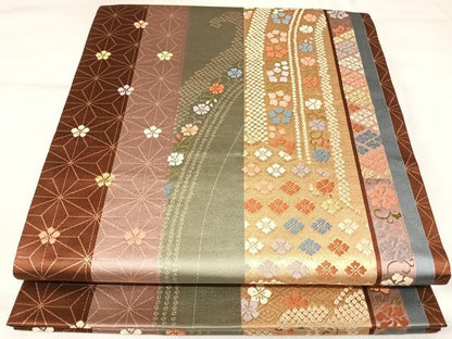 平和屋着物◎六通柄袋帯　唐織　花間道　金糸　正絹　逸品　AABK4676yx