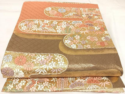 平和屋着物◎佐賀錦　六通柄袋帯　唐織　雲取り花鳥文　金糸　正絹　逸品　AABK4677yx
