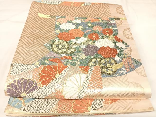 平和屋着物◎六通柄袋帯　唐織　吉祥花車文　金銀糸　正絹　逸品　AABK4678yx