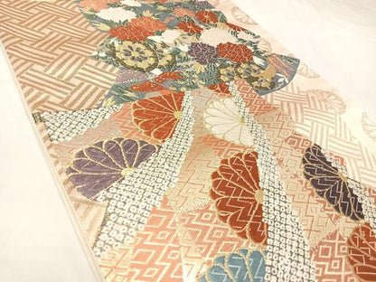 平和屋着物◎六通柄袋帯　唐織　吉祥花車文　金銀糸　正絹　逸品　AABK4678yx