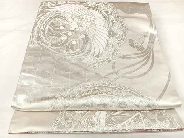 平和屋着物◎両面　全通柄袋帯　唐織　のしに鏡裏文錦　銀糸　正絹　逸品　AABK4682yx