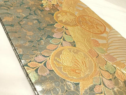 平和屋着物◎両面　六通柄袋帯　辻が花　吉祥花蝶丸文　金銀糸　正絹　逸品　AABK4685yx