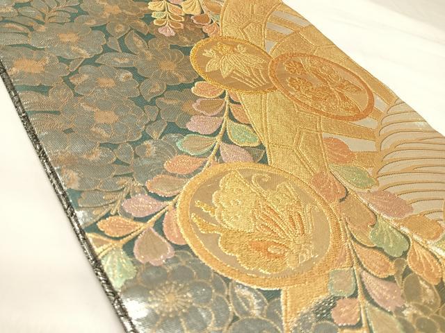 平和屋着物◎両面　六通柄袋帯　辻が花　吉祥花蝶丸文　金銀糸　正絹　逸品　AABK4685yx