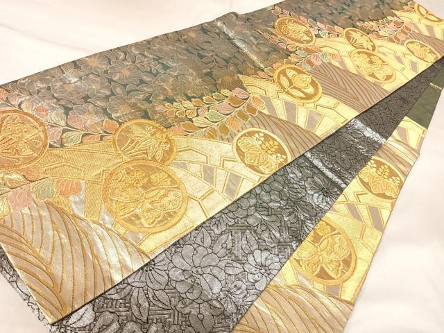 平和屋着物◎両面　六通柄袋帯　辻が花　吉祥花蝶丸文　金銀糸　正絹　逸品　AABK4685yx