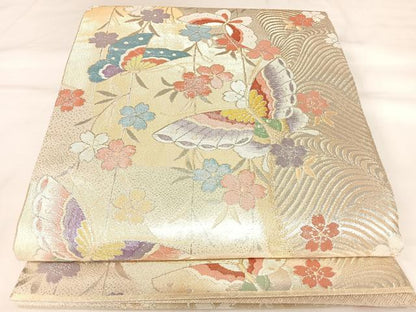 平和屋着物◎佐賀錦　六通柄袋帯　花蝶文　金銀糸　正絹　逸品　AABK4690yx
