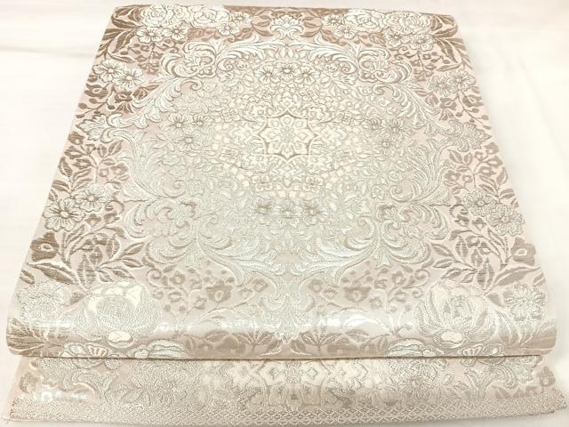 平和屋着物◎六通柄袋帯　唐織　正倉院花文　銀糸　正絹　逸品　AABK4694yx