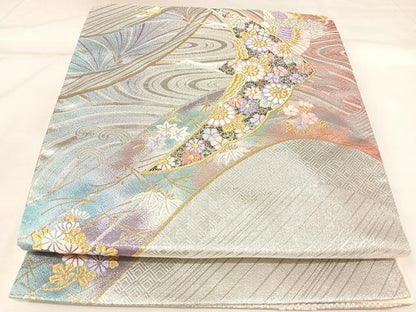 平和屋着物◎六通柄袋帯　唐織　流水飛鶴文　金銀糸　正絹　逸品　AABK4696yx