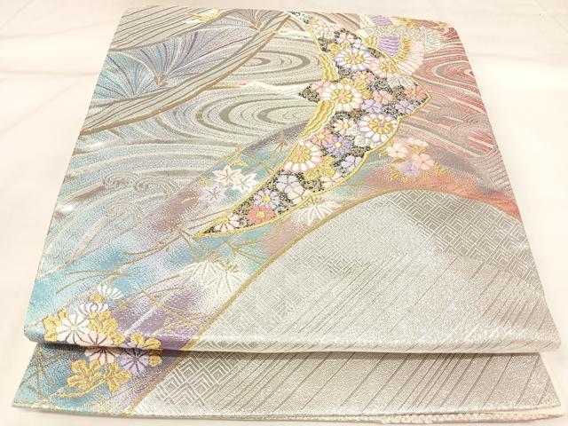 平和屋着物◎六通柄袋帯　唐織　流水飛鶴文　金銀糸　正絹　逸品　AABK4696yx
