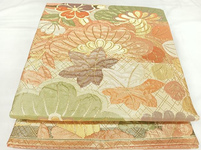 平和屋着物◎佐賀錦　六通柄袋帯　松花文　金糸　正絹　逸品　AABK4704yx