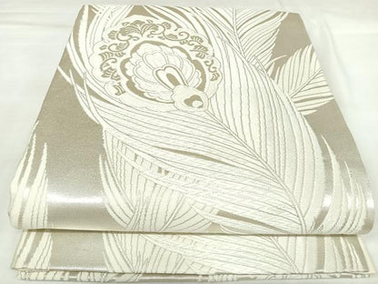 平和屋着物◎六通柄袋帯　唐織　孔雀羽文　銀糸　正絹　逸品　AABK4705yx