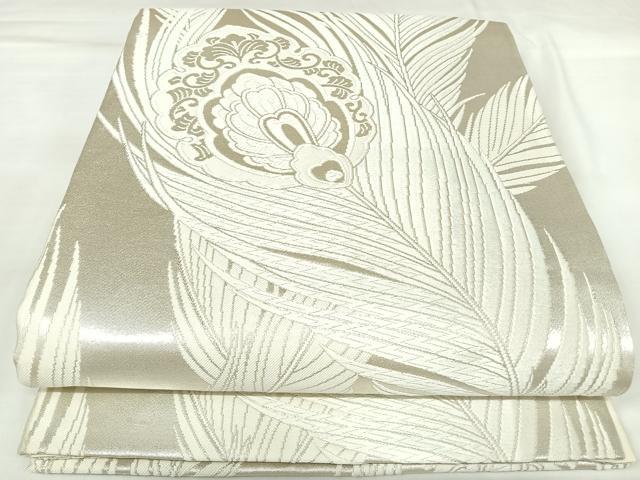 平和屋着物◎六通柄袋帯　唐織　孔雀羽文　銀糸　正絹　逸品　AABK4705yx