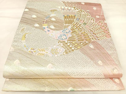平和屋着物◎六通柄袋帯　唐織　孔雀文　金銀糸　正絹　逸品　AABK4706yx