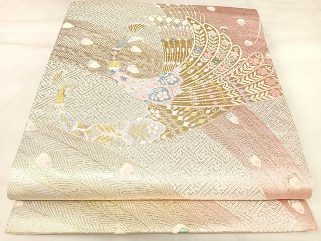 平和屋着物◎六通柄袋帯　唐織　孔雀文　金銀糸　正絹　逸品　AABK4706yx