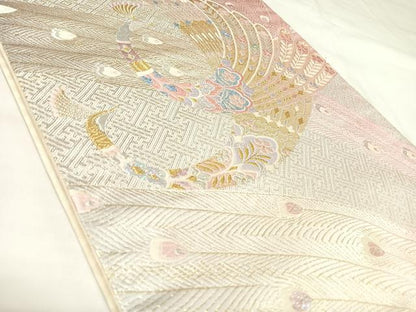 平和屋着物◎六通柄袋帯　唐織　孔雀文　金銀糸　正絹　逸品　AABK4706yx