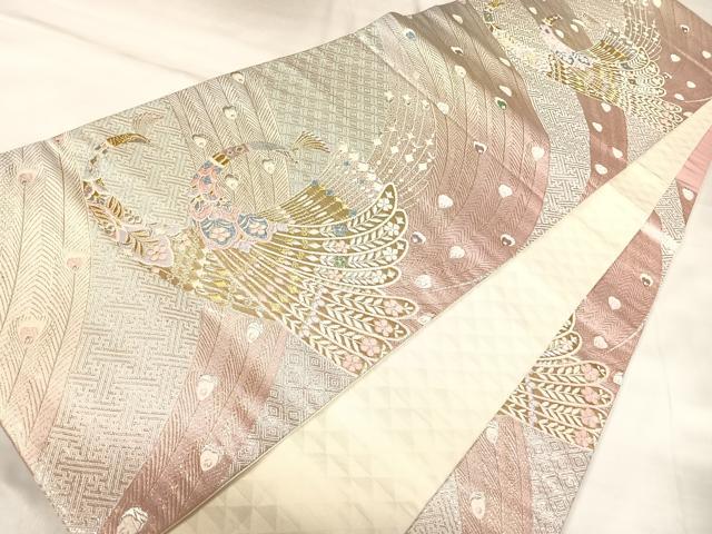 平和屋着物◎六通柄袋帯　唐織　孔雀文　金銀糸　正絹　逸品　AABK4706yx