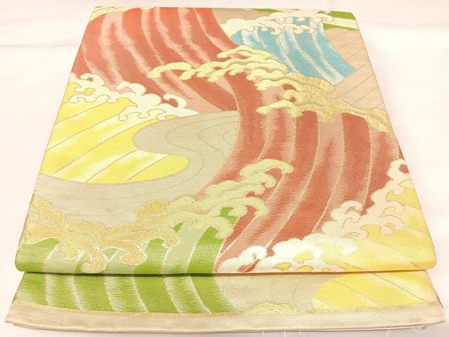 平和屋着物◎西陣　六通柄袋帯　立波文　金糸　正絹　逸品　AABK4709yx