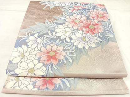 平和屋着物◎六通柄袋帯　唐織　草花づくし　金銀糸　正絹　逸品　AABK4713yx