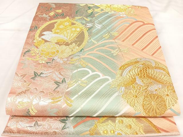平和屋着物◎六通柄袋帯　唐織　花蝶丸文　金銀糸　正絹　逸品　AABK4714yx