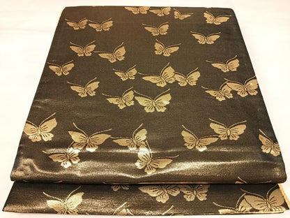 平和屋着物◎両面六通柄袋帯　舞蝶文　金糸　正絹　逸品　AABK4719yx