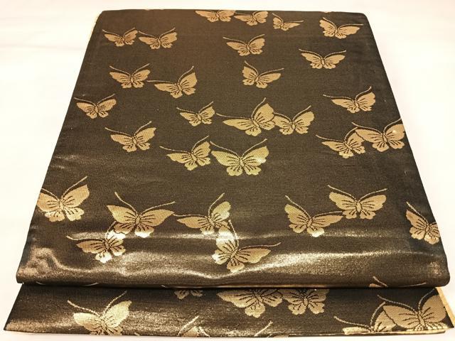 平和屋着物◎両面六通柄袋帯　舞蝶文　金糸　正絹　逸品　AABK4719yx